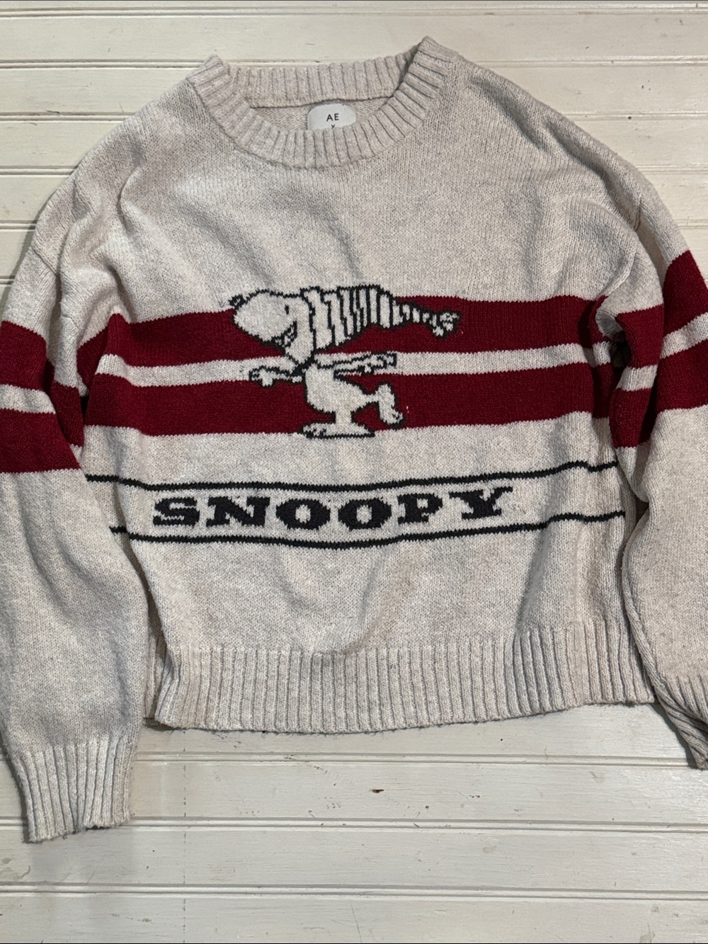American Eagle Outfitters Snoopy Crewneck Sweater in Ivory and Red